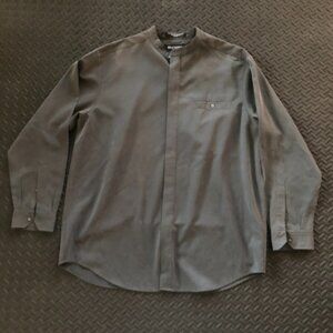 MATTE BLACK BRANDINI HEAVY SILK LIKE BUTTON DOWN SHIRT BAND MANDARIN COLLAR L